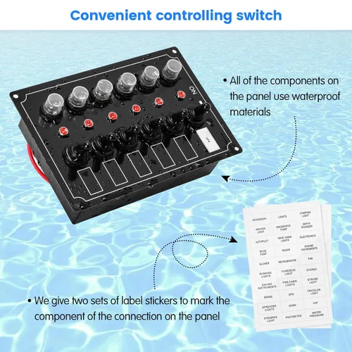 Vista 4 de Panel de interruptores marinos, Haoguo Panel eléctrico de barco de 6 Gang con disyuntor, IP67 impermeable, aplicable a barcos, yates, barcos