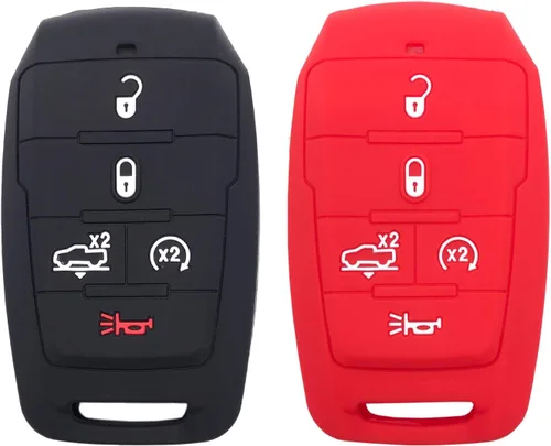 Vista 5 de Funda protectora de silicona para llavero de automóvil para Ram 1500 2021 2020 2019, accesorios de 5 botones de entrada sin llave, control remoto