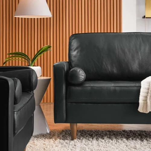 Vista 5 de Modway Valour - Sofá de cuero y espuma densa de 88 pulgadas con acabado negro