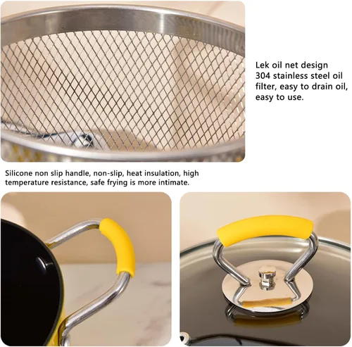 Vista 4 de Olla para freidora, freidora pequeña de 3 litros con cesta, olla de espárragos de acero inoxidable con filtración de aceite para papas fritas