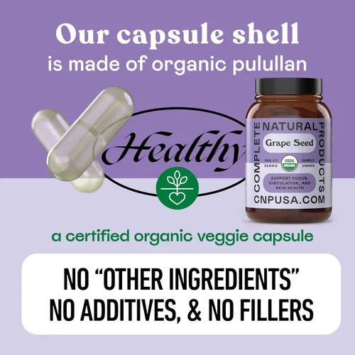 Vista 7 de Cápsulas orgánicas de semillas de uva – 520 mg, 100 unidades – polifenoles y antioxidantes OPC