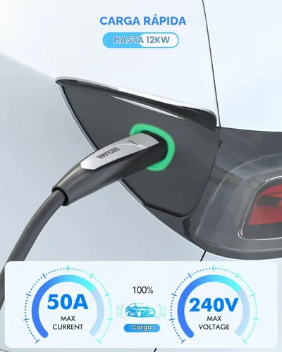Vista 2 de Cable de extensión de cargador EV para Tesla, 50 amperios, 40 pies hasta 240 V, 12 kW, cable de extensión NACS Plug EV para conector de pared Tesla