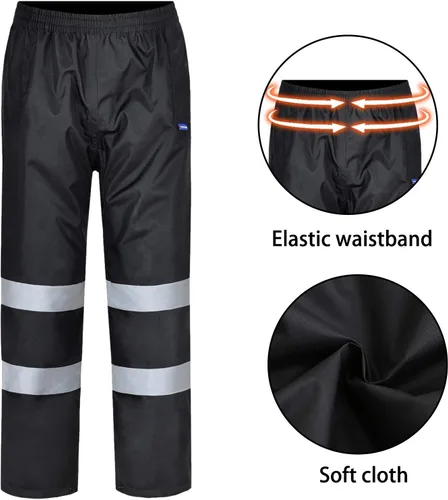 Vista 3 de AYKRM Pantalones de lluvia impermeables de alta visibilidad reflectantes para pesca, motocicleta, ciclismo, agricultura, senderismo, trabajos