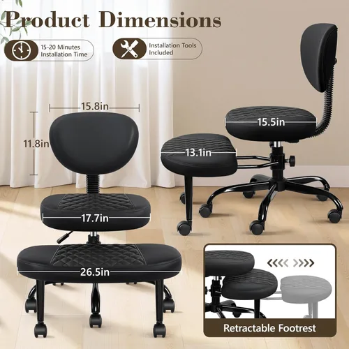 Vista 2 de AtHope - Silla de oficina ergonómica con patas cruzadas con ruedas - Altura ajustable para meditación, escritorio para TDAH y yoga - Diseño ancho