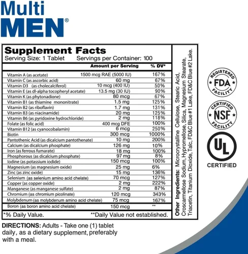 Vista 5 de Multi Men 100 Tabletas - Suplemento dietético - Vitaminas y Minerales - Hierbas - Aminoácidos - Antioxidantes