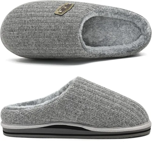 Vista 7 de KuaiLu Pantuflas ortopédicas de espuma viscoelástica para hombre, a la moda, casual, mezcla de lana, a rayas, tejidas con forro de felpa sherpa