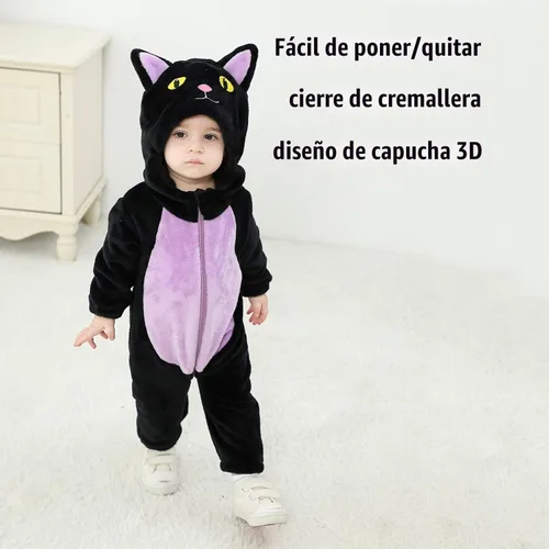 Vista 5 de OLLULL Disfraz de animal para bebé, traje unisex para niños pequeños, disfraz de Halloween Gato negro