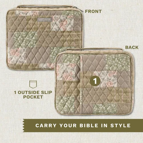 Vista 5 de Bella Taylor Funda acolchada para la Biblia para mujer, estuche grande de estudio para la Biblia, diseño de retazos de rosa camafeo For 7 x 10