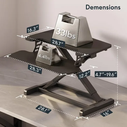 Vista 3 de FLEXISPOT Convertidor de escritorio de pie de 28 pulgadas para espacios pequeños, elevador de escritorio compacto para computadora de pie Negro