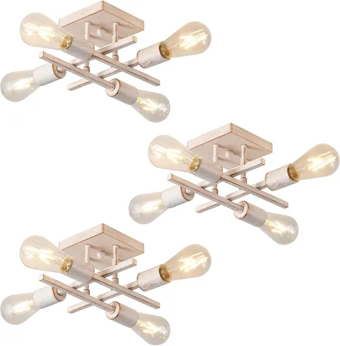 Vista 10 de Lámpara de techo industrial de 4 luces, semiempotrada, moderna lámpara de araña de níquel cepillado, lámpara de techo Sputnik con base de bombilla