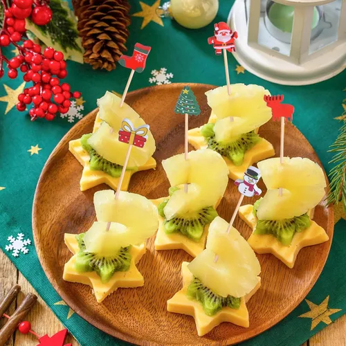 Vista 5 de JtmyAota 100 unidades de palillos de dientes de Navidad para aperitivos, palillos de cóctel de bambú natural de 4.7 pulgadas para decoración