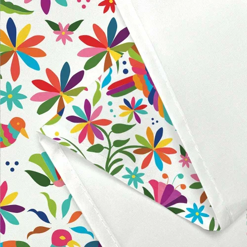 Vista 4 de Cortina de ducha con diseño floral de México, para baño, estilo tradicional mexicano Bluebird Otomi, diseño brillante, tela de cachemira, tela