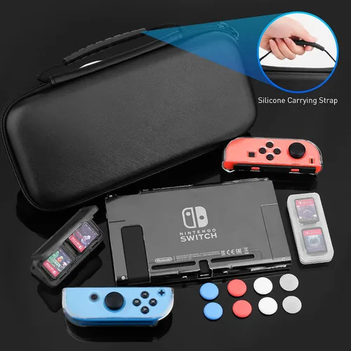 Vista 7 de FANPL Funda para Nintendo Switch, paquete de accesorios 15 en 1, funda de transporte para Switch y controlador Joy Con con piel protectora rígida