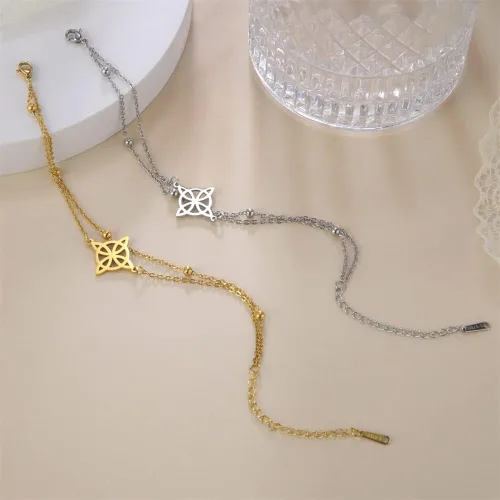 Vista 2 de Pulsera de nudo de brujas de doble capa, nudo celta, símbolo Wiccano, pulsera en capas, pulsera ajustable de doble capa para mujeres y niñas