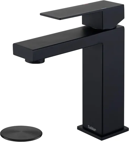 Vista 7 de Tohlar Grifo de baño dorado, grifo dorado cepillado para fregadero de baño, grifo de baño dorado de un solo agujero, moderno grifo de lavabo