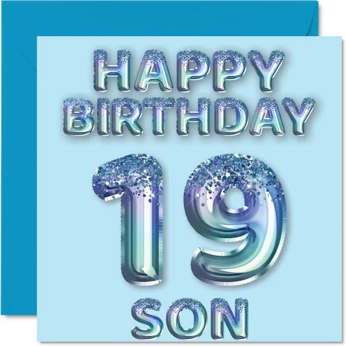 Vista 281 de Stuff4 Tarjeta de primer cumpleaños para niños, globo de fiesta con purpurina azul, tarjetas de feliz cumpleaños para niño de 1 año, nieto, hijo, 57