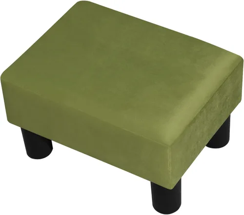 Vista 14 de Adeco Reposapiés otomano tapizado de lino de 15.4 pulgadas, pequeño taburete acolchado y asiento decorativo con patas de aspecto de madera, taburete