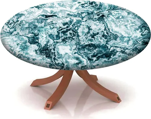 Vista 21 de Mantel redondo ajustable con patrón de mármol, borde elástico, adecuado para catering y cocina, se puede limpiar para mesas redondas de comedor