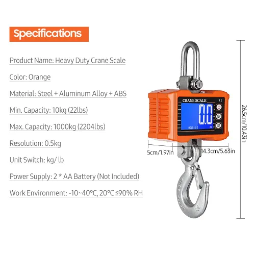 Vista 9 de Geevorks Báscula colgante digital portátil resistente para grúa, escala colgante digital de precisión industrial, 2,204.6 lbs (2204 libras)