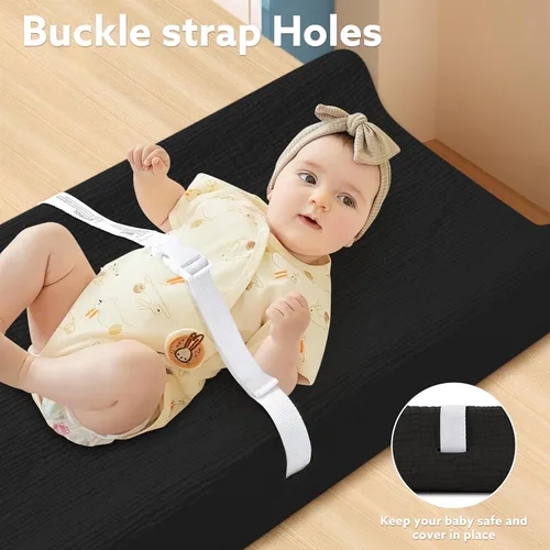 Vista 4 de Pro Goleem Funda de muselina para cambiador de pañales para niños y niñas, suave y transpirable, de algodón, para cambiador, color neutro, 1 paquete