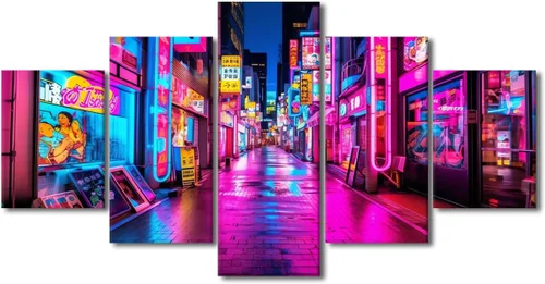 Vista 122 de Póster de 5 paneles en lienzo para decoración de pared, diseño de centro urbano Cyberpunk, impresión moderna, decoración de pared para el hogar