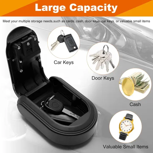 Vista 4 de Soporte magnético para llaves con cerradura, caja de cerradura magnética oculta debajo del automóvil, combinación segura de 4 dígitos con código
