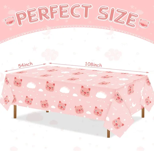 Vista 2 de Tudomro Mantel rectangular de cerdo rosa de 54 x 108 pulgadas, 3 piezas, para decoración de mesa de cumpleaños, cocina, comedor
