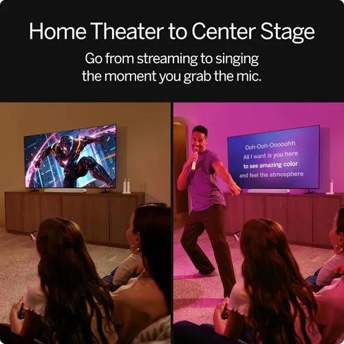 Vista 5 de VIZIO MicMe 2.1 Barra de sonido de karaoke, 2 micrófonos inalámbricos, subwoofer inalámbrico con Dolby Atmos, DTS:X, altavoz Bluetooth, compatible