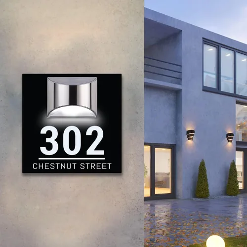 Vista 7 de Placa solar personalizada con números de casa, placa LED moderna para puerta, letrero acrílico para casa de jardín, montaje en la pared para casa