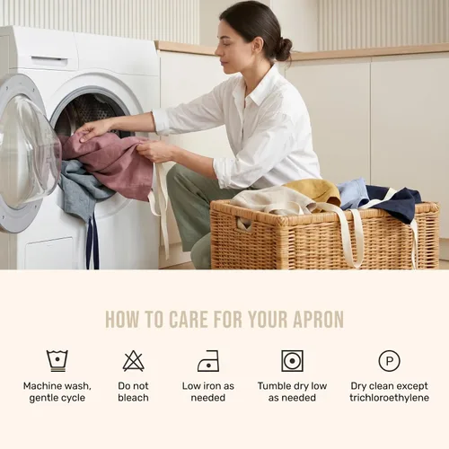 Vista 4 de Solino Home Delantal de lino estilo bistró para servidor, lazos extralargos con bolsillos, medio delantal de lino 100% puro para hombres y mujeres