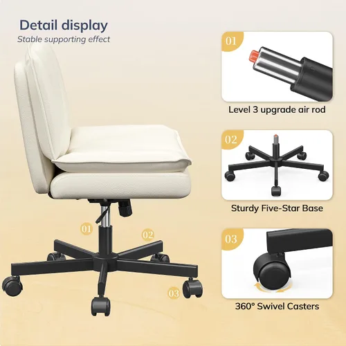 Vista 8 de Silla de oficina cruzada con ruedas, altura ajustable, 300 Beige