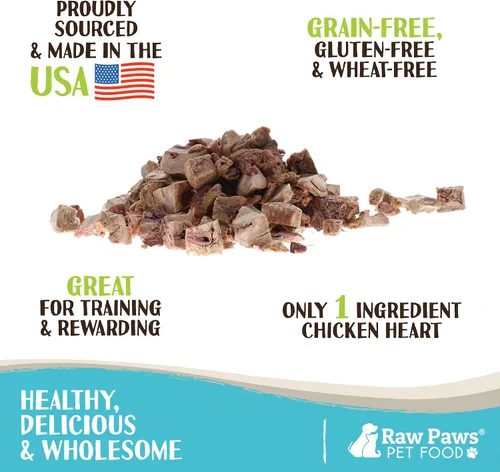 Vista 2 de Raw Paws Golosinas de corazones de pollo, 4 onzas – Todos los alimentos naturales liofilizados para perros y gatos hurones – Golosinas altas