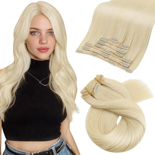 Vista 130 de Moresoo Extensiones de cabello humano con clip, balayage, color marrón oscuro a marrón dorado con clip, extensiones de cabello humano con clip, 5