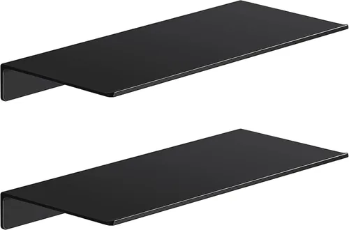 Vista 29 de Danpoo Pequeño estante flotante para almacenamiento en la pared, mini estante de exhibición para coleccionables, estante de pared de metal para Negro
