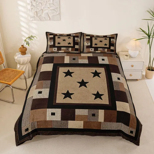 Vista 26 de Juego de ropa de cama de piel de vaca para niños y niñas, funda de edredón con estampado de estrellas de piel de vaca occidental, funda de edredón