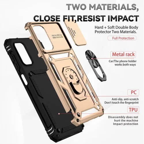 Vista 3 de Funda para Galaxy A13 4G/Samsung A13 LTE 4G SM-A135F con protector de pantalla de vidrio templado y cubierta de cámara deslizante, anillo magnético