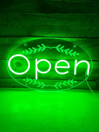 Vista 3 de Letrero LED abierto para negocios – Luz de neón LED con kit colgante y enchufe para tienda, ventana o uso comercial de 16.5 x 10.5 pulgadas
