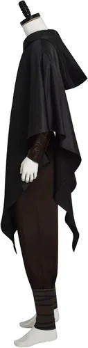 Vista 4 de Disfraz de gato con botas para adultos y niños, disfraz de lobo de la muerte, cosplay, pantalones negros con capucha y guantes para Halloween