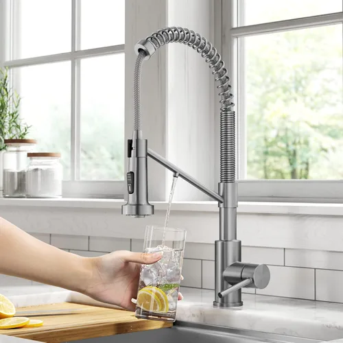 Vista 19 de Kraus Bolden 2-en-1 Grifo de cocina de estilo comercial con filtro de agua monomando extraíble para ósmosis inversa o sistema de filtración de agua