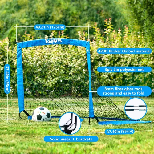 Vista 2 de Ksports Portería de fútbol portátil Red de fútbol para entrenamiento de patio trasero Incluye pelota de fútbol, bomba, 8 conos de entrenamiento