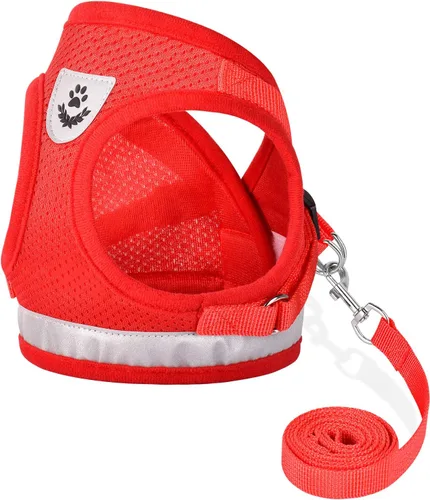 Vista 14 de Arneses para gatos y cachorros con conjunto de correas, arnés para gatos a prueba de escape, chaleco de malla suave reflectante ajustable apto