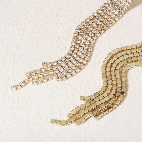 Vista 5 de Mlouye Aretes colgantes para mujeres y niñas, colgantes con diamantes de imitación para fiesta de graduación
