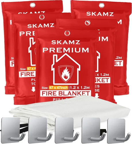 Vista 6 de SKAMZ Manta de emergencia contra incendios para el hogar y la cocina, tamaño XL, paquete de 2 unidades de 47 x 47 pulgadas con ganchos, manta