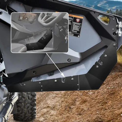 Vista 2 de SAUTVS Panel de moldura de puerta inferior de acero y bloqueo de pozo de rueda trasera para RZR PRO XP, cenefa de puerta inferior y protector contra