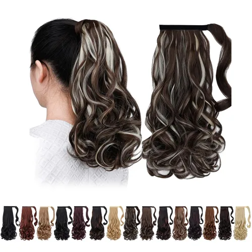 Vista 19 de Extensiones de cola de caballo negras, colas de caballo rizadas con clip, 22 pulgadas, 3.5 onzas, extensión de cabello sintético envolvente del pelo