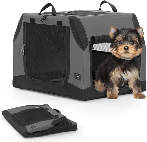 Vista 12 de PETSFIT Jaula de viaje para perros, jaula suave para perros, estructura ajustable resistente de 24 pulgadas, fácil de instalar, perrera portátil