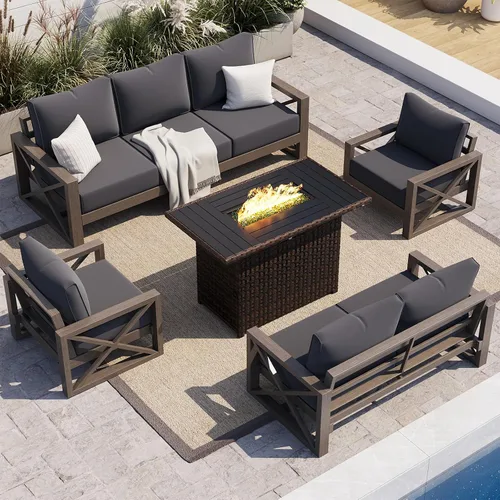 Vista 16 de UDPATIO Juego de muebles de patio al aire libre de aluminio, grano de Beige