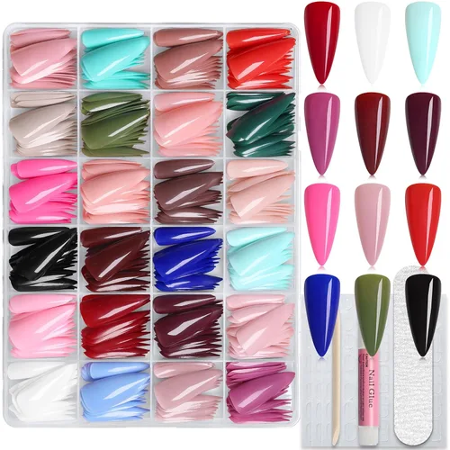 Vista 14 de 576 uñas postizas medianas a presión, 24 colores, uñas postizas