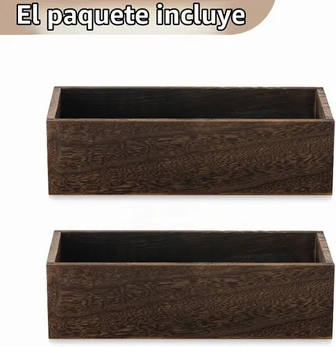 Vista 7 de NUPTIO - Centro de mesa en caja de madera: 2 piezas de 11.8" de largo, jardineras rectangulares de madera - Jarrón de flores de granja para boda