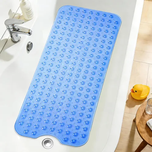 Vista 38 de Tapete de ducha negro antideslizante de 17 x 30 pulgadas, tamaño estándar, tapete de baño de burbujas suaves para ducha interior, tapete de baño